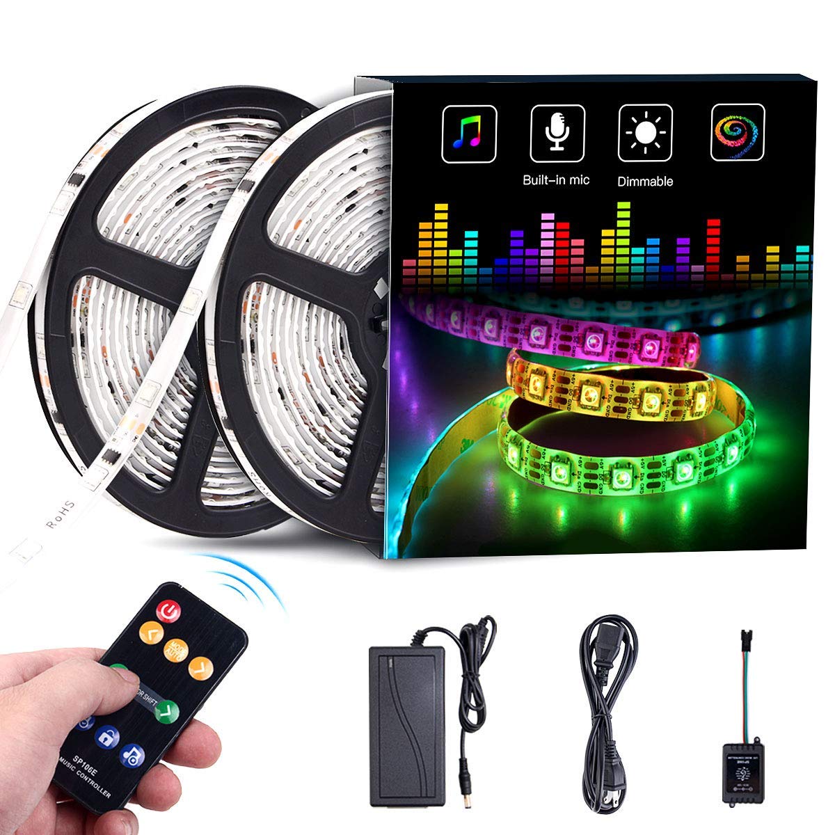32.8ft/10m Dream Color LED Light Built-in IC, RGB 300Leds SMD5050 Flexible Strip Lighting with Remote, Color Changing Led Strip Chasing Effect for Home Lighting